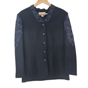 Vintage John Meyer Norwich Beaded Jacket Women 12 Navy Evening Occasion